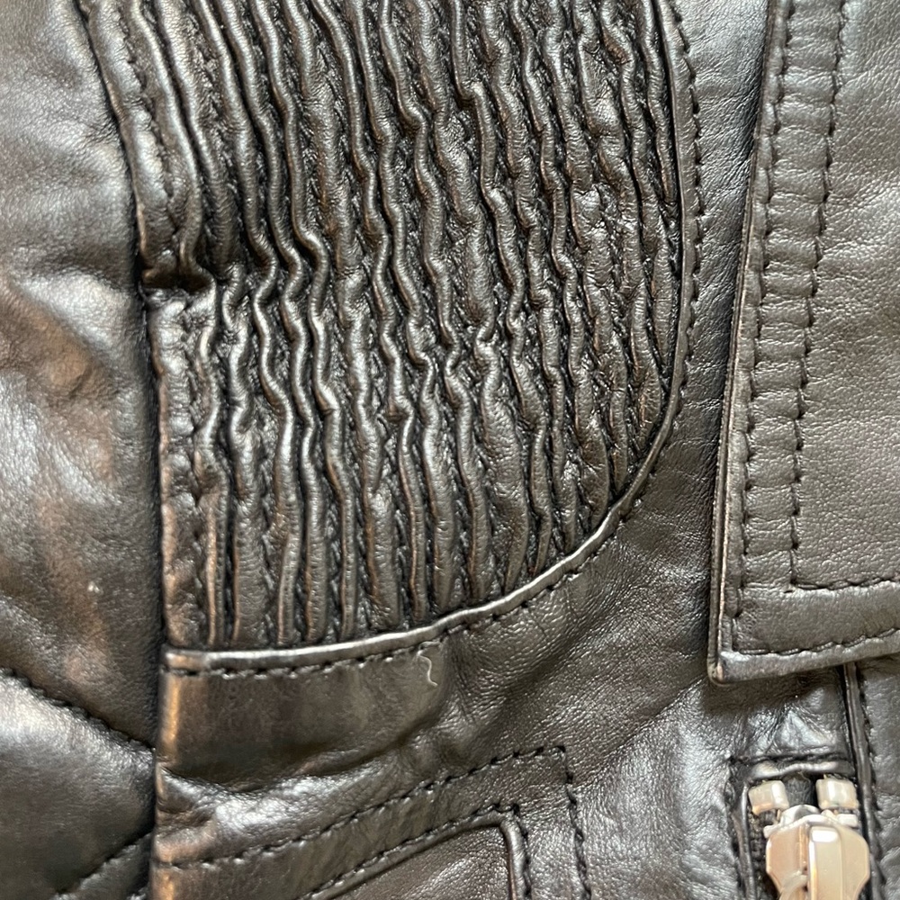 River Island 100% REAL LEATHER Quilted Moto Jacket - Black - Size UK 10 / US 6 - Picture 7 of 10
